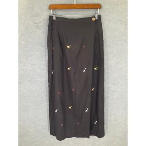Stonebridge Skirt Embroidered‎ Linen Women's Sz 10 Animals Palm Trees Whimsical